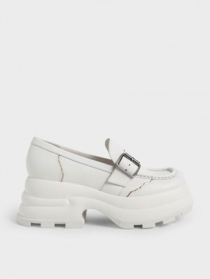 Charles & Keith Jules Platform Buckled Loafers Valkoinen | 257638QWF