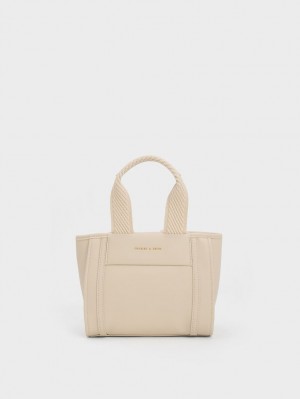 Charles & Keith Shalia Chain-Handle Kangaskassit Beige | 160385NGE